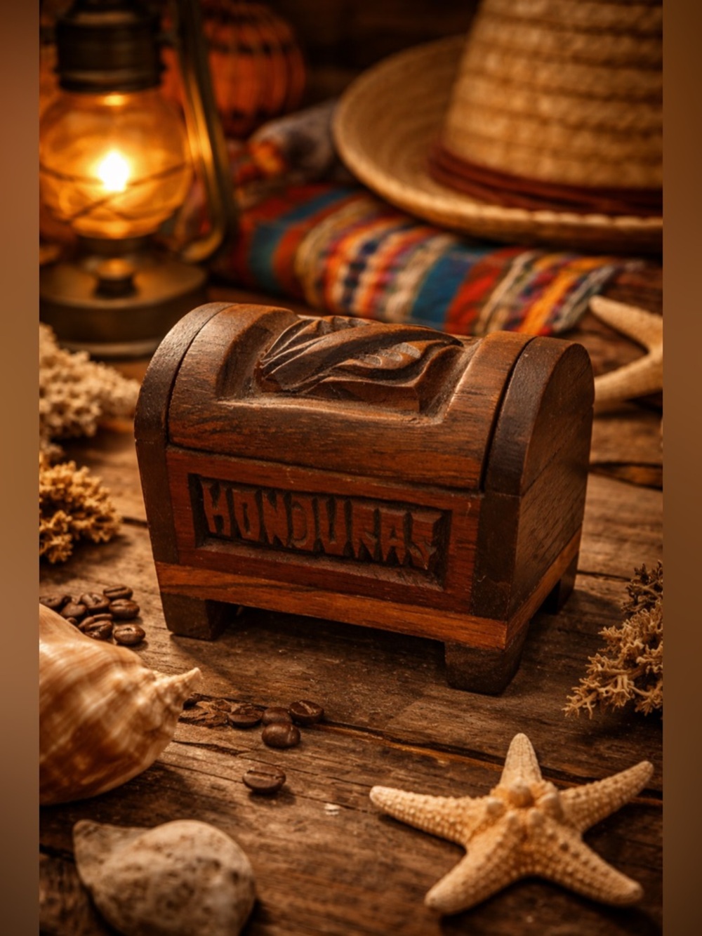 Vintage Small Hand-Carved Wooden Trinket Box - Brown from HONDURAS